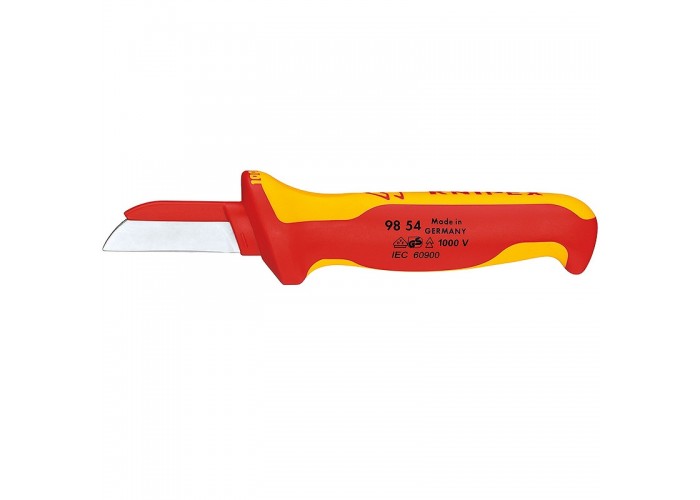 Нож KNIPEX для кабеля VDE, пластиковый обух на лезвии для предупреждения КЗ, 190 мм, диэлектрический, 2-компонентная рукоятка