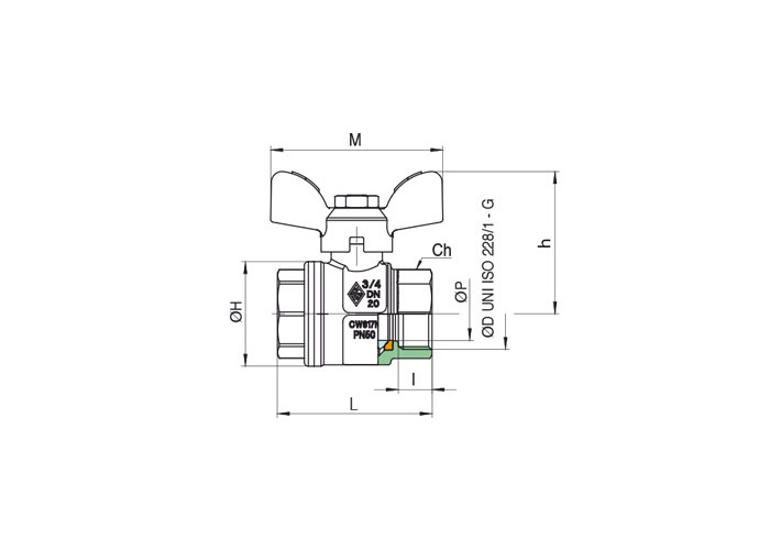 Кран шаровой RB (Rubinetterie Bresciane) EXPO-SFER 1820 1 ВВ бабочка