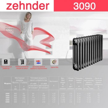 Стальной трубчатый радиатор Zehnder 3090