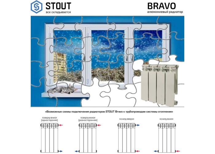Алюминиевый секционный радиатор отопления Stout Bravo 500 / 5 секций