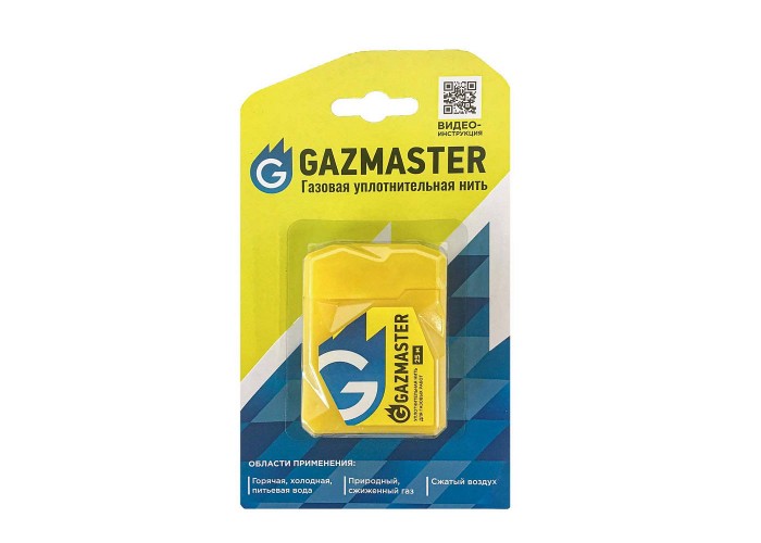 Уплотнительная нить Сантехмастер GAZMASTER газовая 25 метров бокс, блистер