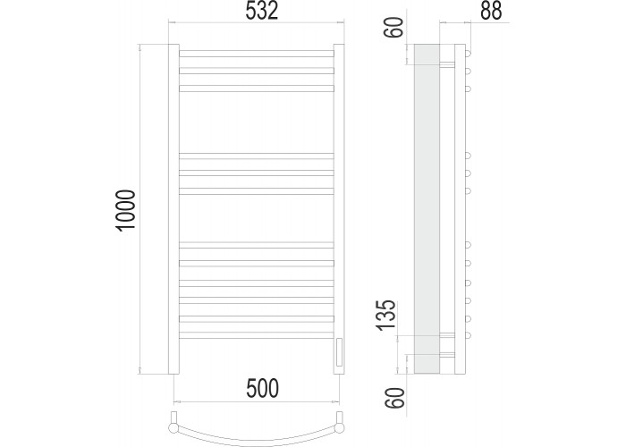 Электрический полотенцесушитель Terminus Классик П12 500х1000 электро (sensor quick touch)