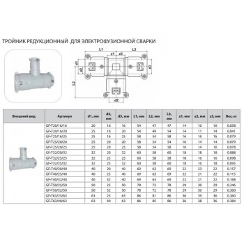 Тройник Thermaflex редукционный для электрофузионной сварки GF-T25/20/20