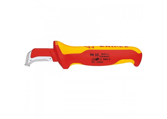 Нож KNIPEX для удаления изоляции VDE, с пяткой , нержавеющая хирургическая сталь, 180 мм, диэлектрический, 2-компонентная рукоятка
