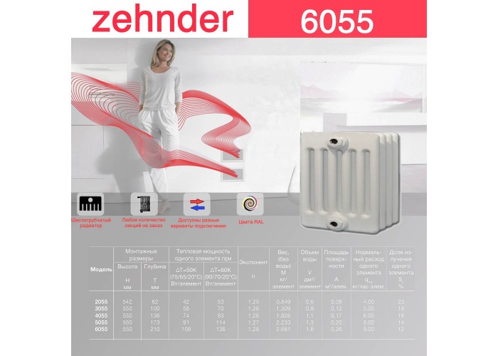 Стальной трубчатый радиатор Zehnder 6055
