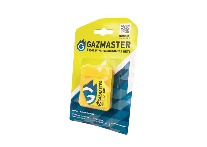 Уплотнительная нить Сантехмастер GAZMASTER газовая 25 метров бокс, блистер