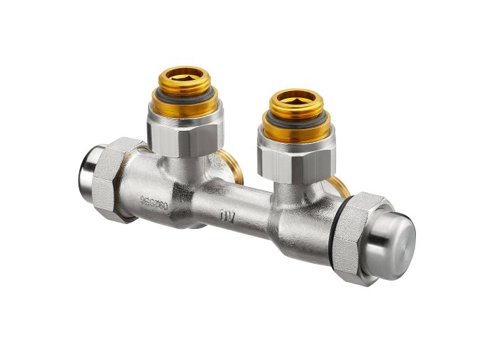 Узел запорно-присоединительный Oventrop Multiflex FQ для приборов с G 1/2 ВР, G 3/4 НГ x G 3/4 НР, угловой правое подключение