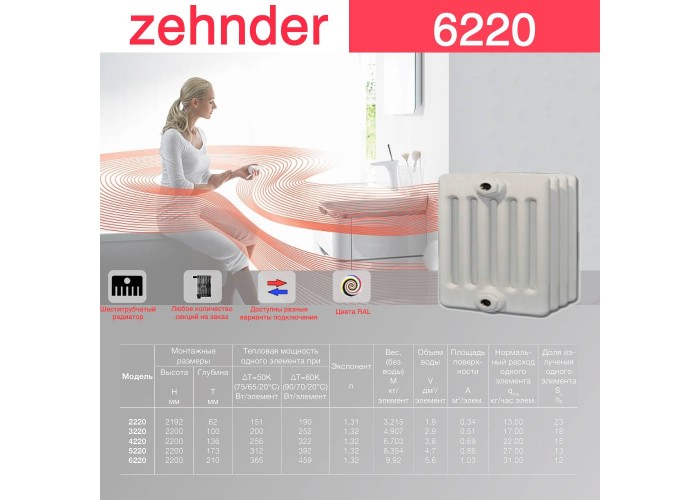 Стальной трубчатый радиатор Zehnder 6220