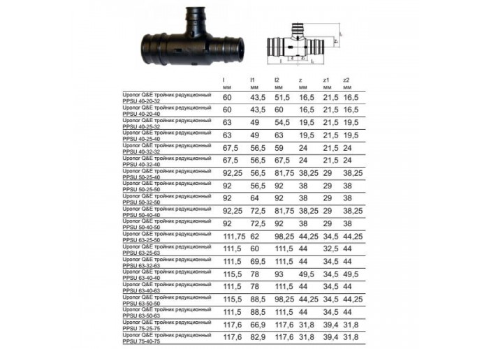 Тройник редукционный Uponor Q E ТРОЙНИК РЕДУКЦИОННЫЙ PPSU 32-25-25