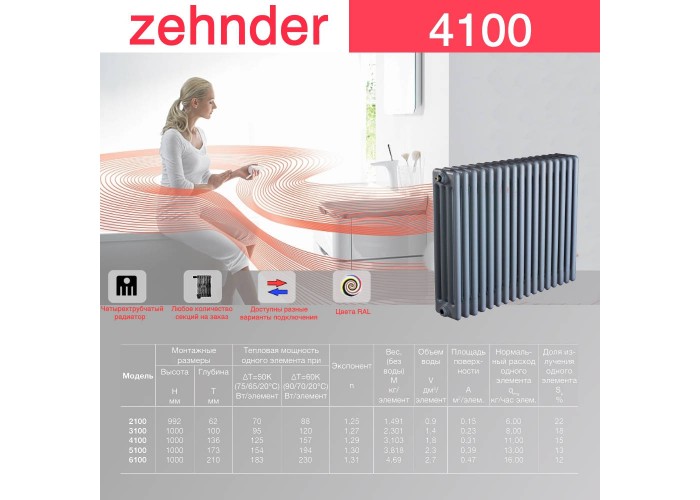 Стальной трубчатый радиатор Zehnder 4100