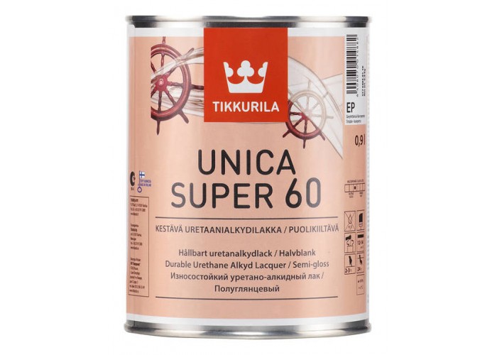 Лак Tikkurila UNICA SUPER 60 алкидно уретановый универсальный, износостойкий, полуглянцевый (0,9л)