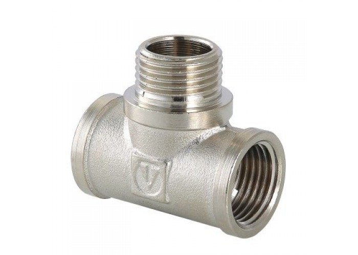Тройник VALTEC 1/2 (VTr,132,N,0004) внутренняя-наружная резьба, никелированная латунь