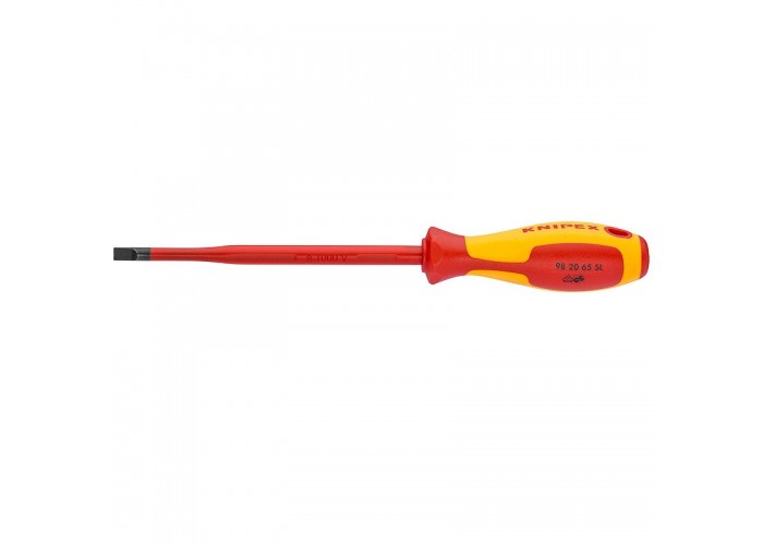 Отвертка KNIPEX SL6.5x1.2 шлицевая тонкая VDE, длина лезвия 150 мм, 262 мм, диэлектрическая, 2-компонентная рукоятка