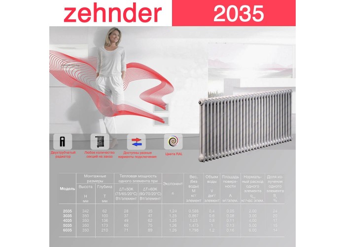 Стальной трубчатый радиатор Zehnder 2035