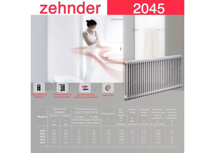 Стальной трубчатый радиатор Zehnder 2045
