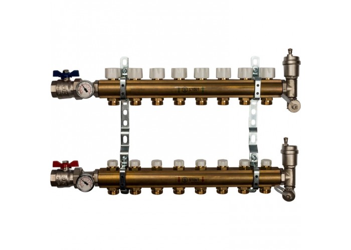 Коллектор Stout распределительный из латуни без расходомеров 1/3/4x8, SMB 0468 000008