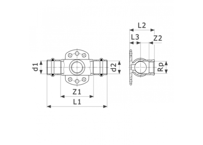 Тройник-водорозетка медная Viega Sanpress с SC-Contur d=15 (арт. 644 864)