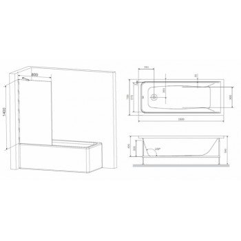 Ванна с каркасом и шторкой на борт ванны AM.PM Gem W90ASET-150W90BS80CT