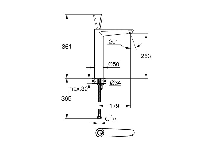 Высокий смеситель для раковины Grohe Eurodisc Joy 23428000