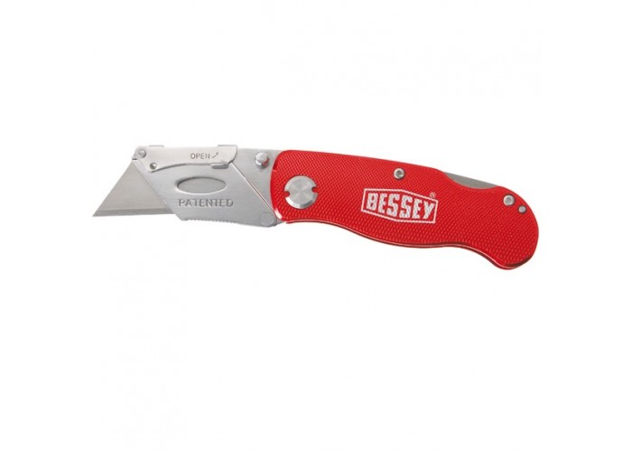 Нож BESSEY DBKAH-EU складной строительный, быстрая замена лезвий, отсек для запасных лезвий, алюминиевая рукоятка