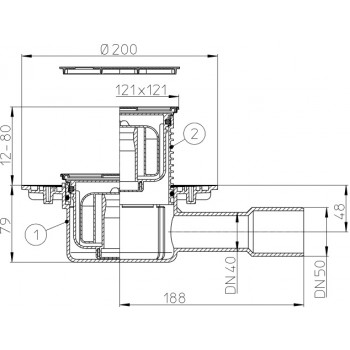 Трап HL 510NPr-3000 с Сухим сифоном, с решеткой 037Pr.31E - Цвет светлая бронза