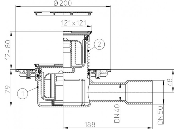 Трап HL 510NPr-3000 с Сухим сифоном, с решеткой 037Pr.31E - Цвет светлая бронза