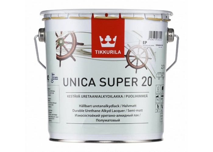 Лак Tikkurila UNICA SUPER 20 алкидно уретановый универсальный, износостойкий, полуматовый (0,9л)