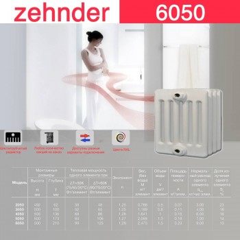 Стальной трубчатый радиатор Zehnder 6050