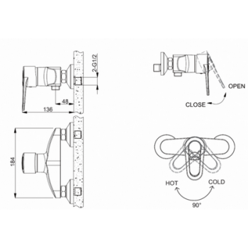 Смеситель для ванны Bravat LOOP F9124182CP-01-RUS