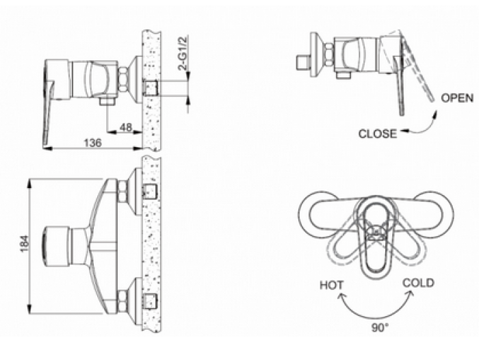 Смеситель для ванны Bravat LOOP F9124182CP-01-RUS