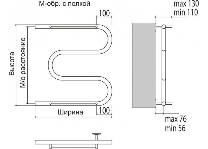 Полотенцесушитель водяной Terminus М-образный с полкой (1 ) 500х400