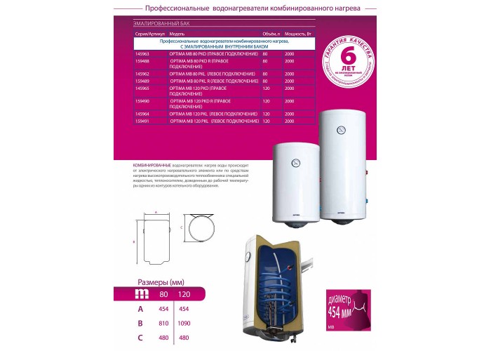 Комбинированный бойлер Metalac OPTIMA MB 120 PKD R/PKL R