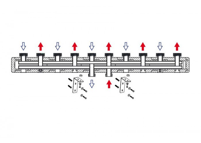 Стальной коллектор HOOBS 5 выходов, 1 1/2, с креплениями и теплоизоляцией, длина 1300мм