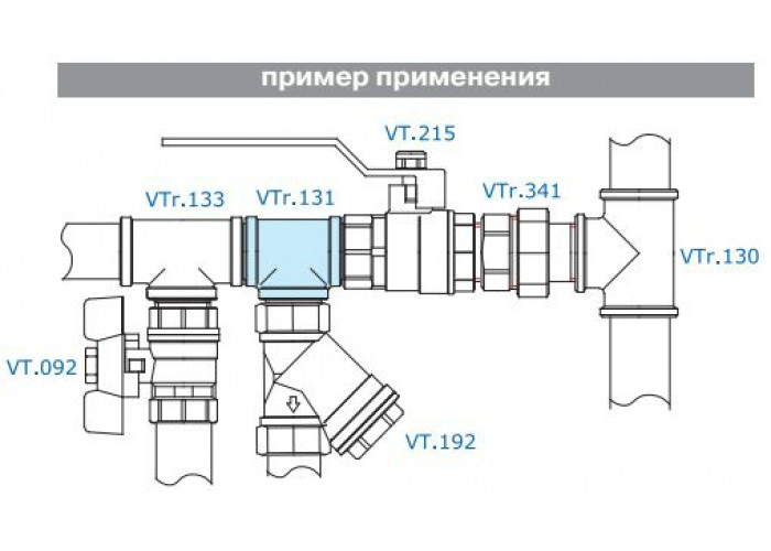 Тройник VALTEC 1/2 наружная резьба, никелированная латунь