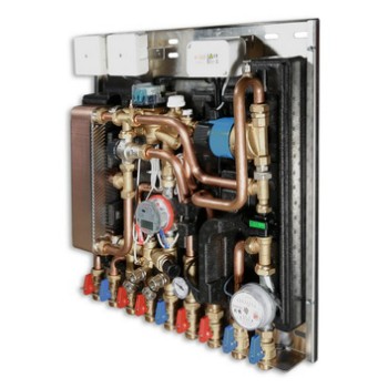 Квартирная станция VALTEC с функцией приготовления ГВ (с рециркуляцией), теплосчётчик M-BUS 1,5 куб.м/час. (диап. регул. 50-70 C)