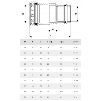 Соединение-переход Viega c Megapress на Prestabo Ду 40 - 1 1/2 х 42 мм, модель 4213