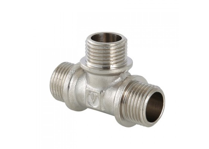 Тройник VALTEC 1/2 наружная резьба, никелированная латунь