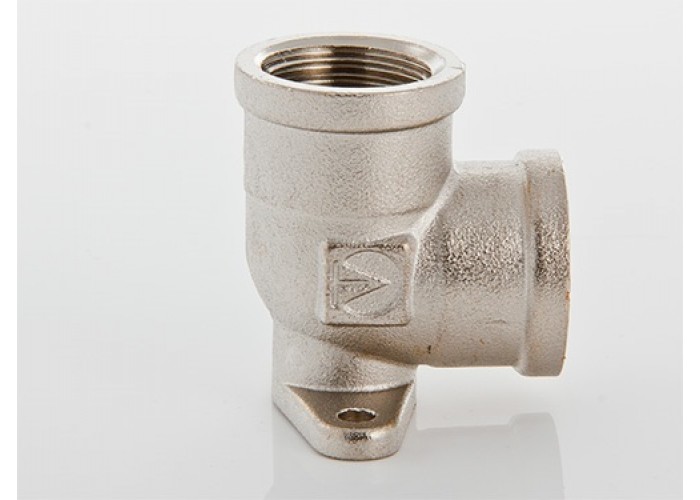 Угольник VALTEC с креплением (водорозетка) внутренняя резьба, 90 градусов, никелированная латунь
